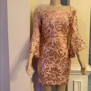 Morgan & Co. Rose Gold Sequin Off-Shoulder Dress